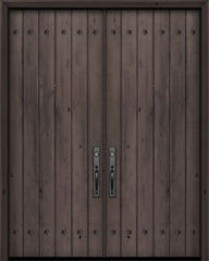 WDMA 72x96 Door (6ft by 8ft) Exterior Swing Knotty Alder 36in x 96in Double Square Top Plank Estancia Alder Door with Clavos 1