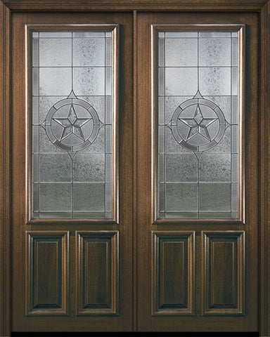 WDMA 72x96 Door (6ft by 8ft) Exterior Mahogany 36in x 96in Double 2/3 Lite Pecos 2 Panel DoorCraft Door 1