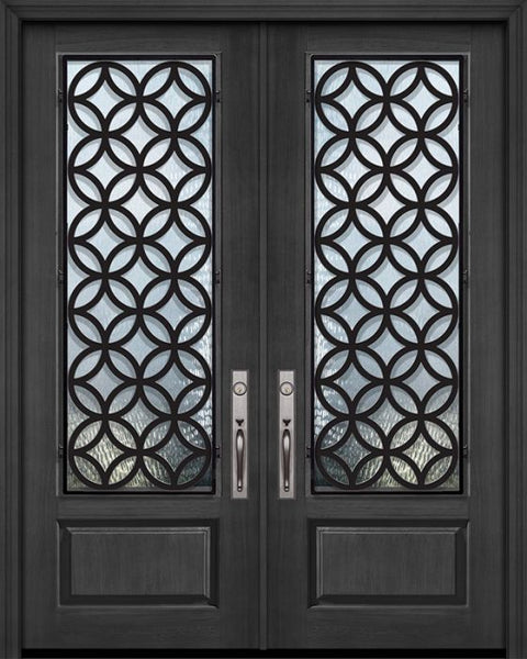 WDMA 72x96 Door (6ft by 8ft) Exterior Cherry Pro 96in Double 1 Panel 3/4 Lite Eclectic Steel Grille Door 1