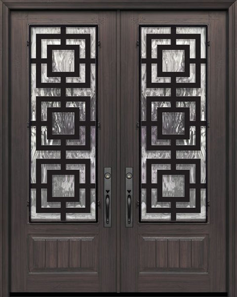 WDMA 72x96 Door (6ft by 8ft) Exterior Cherry Pro 96in Double 1 Panel 3/4 Lite Moderna Steel Grille Door 1