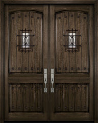 WDMA 72x96 Door (6ft by 8ft) Exterior Mahogany 36in x 96in Double Arch 2 Panel V-Grooved DoorCraft Door with Speakeasy / Clavos 1
