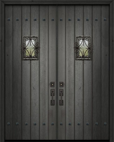 WDMA 72x96 Door (6ft by 8ft) Exterior Swing Mahogany 36in x 96in Double Square Top Plank Portobello Door with Speakeasy / Clavos 1