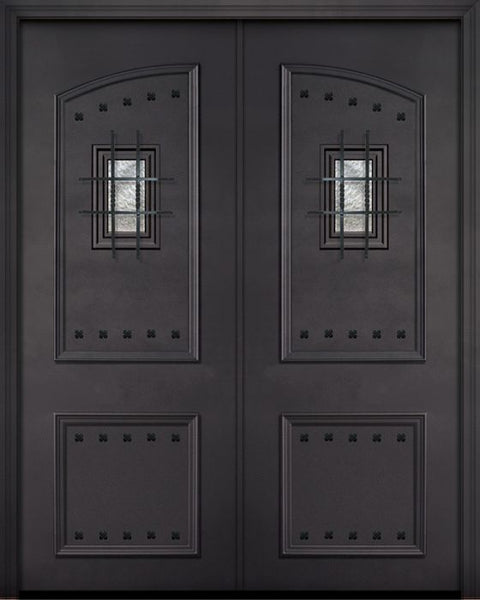 WDMA 72x96 Door (6ft by 8ft) Exterior 96in ThermaPlus Steel 2 Panel Square Top Double Door with Speakeasy / Clavos 1