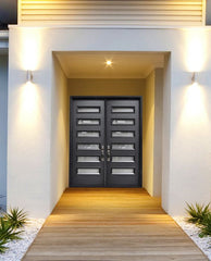 WDMA 72x96 Door (6ft by 8ft) Exterior 96in ThermaPlus Steel Beverly Contemporary Double Door w/Textured Glass 2