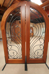 WDMA 72x96 Door (6ft by 8ft) Exterior Mahogany Double Doors Round Top Solid Full Lite Forged Iron 2
