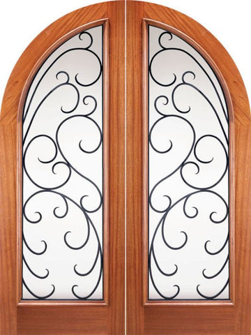 WDMA 72x96 Door (6ft by 8ft) Exterior Mahogany Round Top Full Lite Double Doors Forged Iron 1