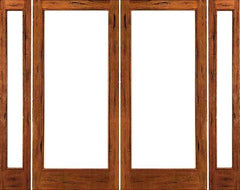 WDMA 76x80 Door (6ft4in by 6ft8in) Patio Tropical Hardwood Rustic-1-lite Solid Wood IG Glass Double Door Sidelights 1