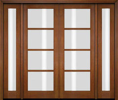 WDMA 76x80 Door (6ft4in by 6ft8in) Exterior Swing Mahogany 4 Lite Windermere Shaker Double Entry Door Sidelights 4