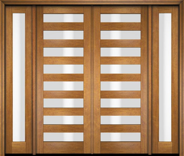 WDMA 76x84 Door (6ft4in by 7ft) Exterior Swing Mahogany Modern Slimlite Glass Shaker Double Entry Door Sidelights 1