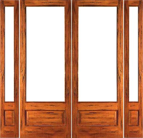 WDMA 76x96 Door (6ft4in by 8ft) Patio Tropical Hardwood Rustic-1-lite-P/B French Solid IG Glass Double Door Sidelights 1