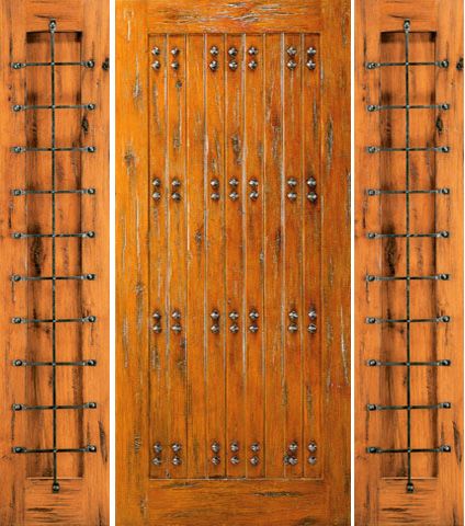 WDMA 78x80 Door (6ft6in by 6ft8in) Exterior Knotty Alder Prehung Door with Two Side lights Clavos 1