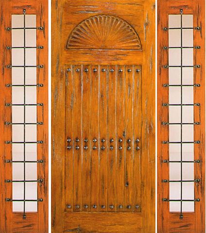 WDMA 78x80 Door (6ft6in by 6ft8in) Exterior Knotty Alder Door with Two Sidelights Prehung Carved 1