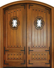 WDMA 84x80 Door (7ft by 6ft8in) Exterior Mahogany Tiffany Solid Panel Impact Double Door/Arch Top w Speakeasy 1