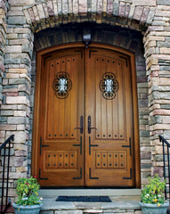 WDMA 84x80 Door (7ft by 6ft8in) Exterior Mahogany Tiffany Solid Panel Impact Double Door/Arch Top w Speakeasy 2