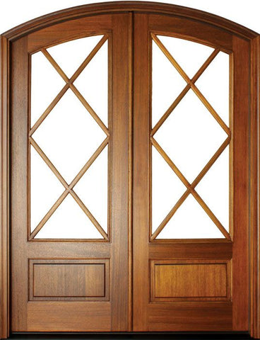 WDMA 84x80 Door (7ft by 6ft8in) Patio Mahogany Tiffany Diamond SDL 7 Lite Impact Double Door/Arch Top 1