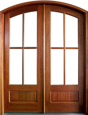WDMA 84x80 Door (7ft by 6ft8in) Patio Mahogany Tiffany SDL 4 Lite Impact Double Door/Arch Top 1-3/4 Thick 1