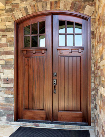 WDMA 84x80 Door (7ft by 6ft8in) Exterior Mahogany Craftsman Linville 6 Lite Impact Double Door/Arch Top 2