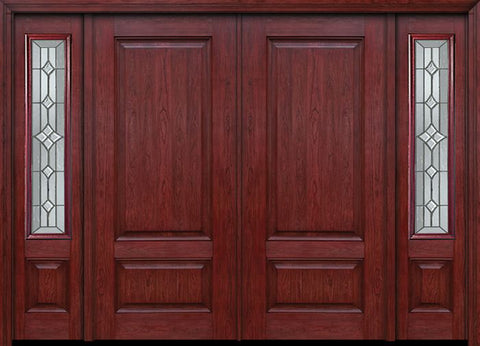 WDMA 84x80 Door (7ft by 6ft8in) Exterior Cherry Two Panel Double Entry Door Sidelights Windsor Glass 1