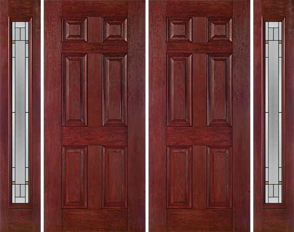 WDMA 84x80 Door (7ft by 6ft8in) Exterior Cherry Six Panel Double Entry Door Sidelights Full Lite TP Glass 1