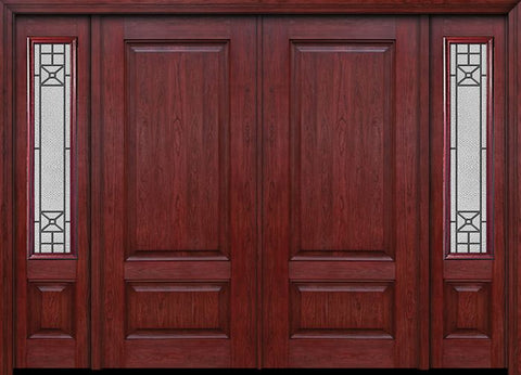 WDMA 84x80 Door (7ft by 6ft8in) Exterior Cherry Two Panel Double Entry Door Sidelights Courtyard Glass 1