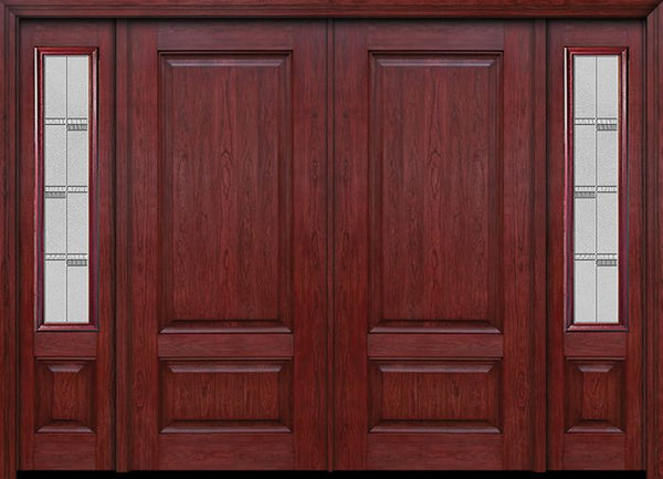 WDMA 84x80 Door (7ft by 6ft8in) Exterior Cherry Two Panel Double Entry Door Sidelights Crosswalk Glass 1