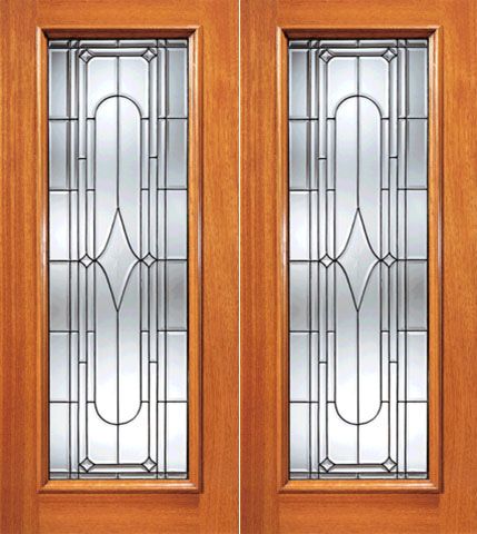 WDMA 84x80 Door (7ft by 6ft8in) Exterior Mahogany Art Deco Beveled Glass Entry Double Door Triple Glazed Glass Option 1