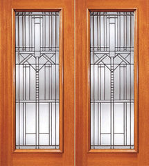 WDMA 84x80 Door (7ft by 6ft8in) Exterior Mahogany Decorative Beveled Glass Entry Double Door Triple Glazed Glass Option 1