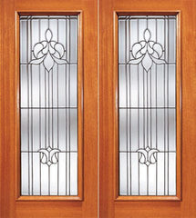 WDMA 84x80 Door (7ft by 6ft8in) Exterior Mahogany Tulip Design Beveled Glass Double Door Triple Glazed Glass Option 1