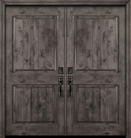 WDMA 84x80 Door (7ft by 6ft8in) Exterior Knotty Alder 42in x 80in Double 2 Panel Square V-Grooved Estancia Alder Door 1