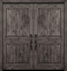 WDMA 84x80 Door (7ft by 6ft8in) Exterior Knotty Alder 42in x 80in Double 2 Panel Square V-Grooved Estancia Alder Door 1