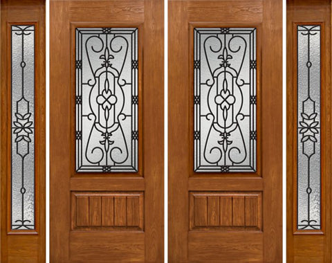WDMA 84x80 Door (7ft by 6ft8in) Exterior Cherry Plank Panel 3/4 Lite Double Entry Door Sidelights Full Lite w/ MD Glass 1