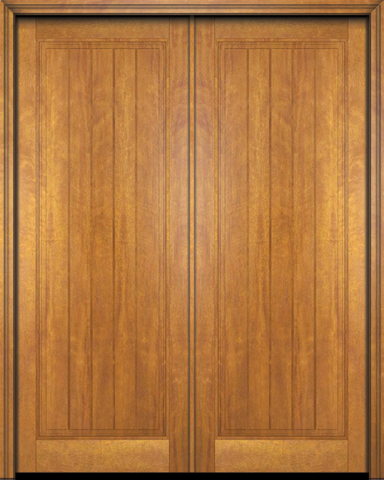 WDMA 84x84 Door (7ft by 7ft) Interior Swing Mahogany Rustic-Old World Home Style 1 Panel V-Grooved Plank Exterior or Double Door 1