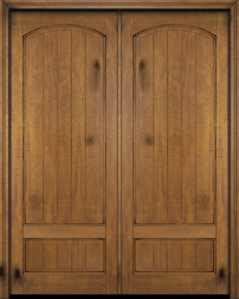 WDMA 84x84 Door (7ft by 7ft) Interior Swing Mahogany 2 Panel Arch Top V-Grooved Plank Exterior or Double Door 1