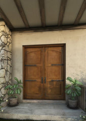 WDMA 84x84 Door (7ft by 7ft) Interior Swing Mahogany Arch Top 2 Panel Rustic-Old World Home Style Exterior or Double Door with Corner Straps / Straps 1
