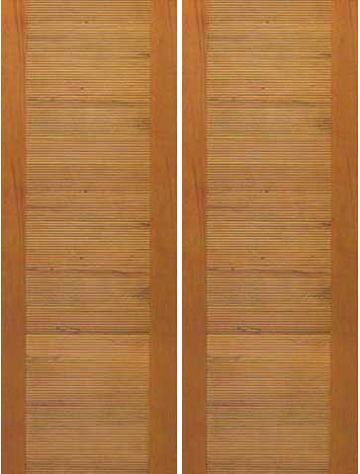 WDMA 84x96 Door (7ft by 8ft) Exterior Tropical Hardwood Solid Wood Double Door Contemporary Horizontal Groove Flush Panel 1
