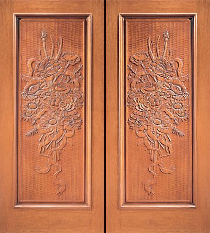 WDMA 84x96 Door (7ft by 8ft) Exterior Mahogany Hand Carved 1-Panel Double Door in  1