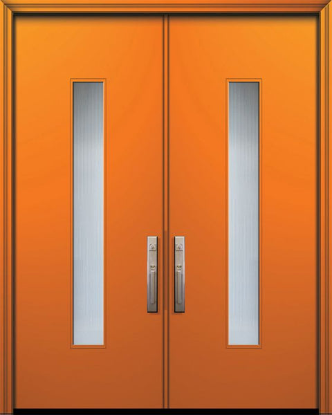 WDMA 84x96 Door (7ft by 8ft) Exterior Smooth 42in x 96in Double Malibu Solid Contemporary Door w/Textured Glass 1