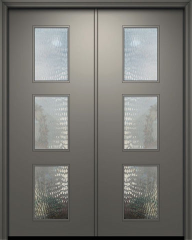 WDMA 84x96 Door (7ft by 8ft) Exterior Smooth 42in x 96in Double Newport Solid Contemporary Door w/Textured Glass 1