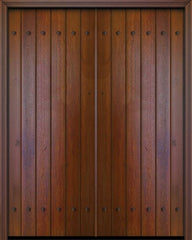 WDMA 84x96 Door (7ft by 8ft) Exterior Swing Mahogany 42in x 96in Double Square Top Plank Portobello Door with Clavos 1
