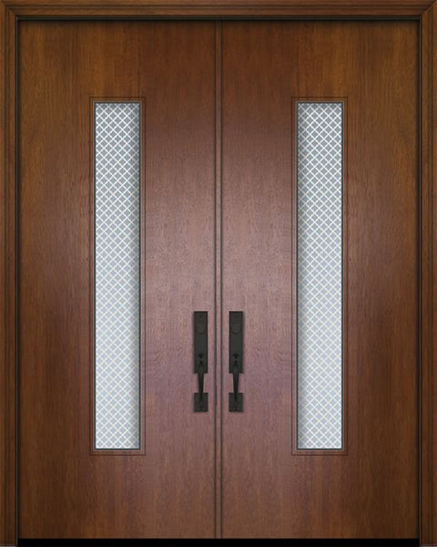WDMA 84x96 Door (7ft by 8ft) Exterior Mahogany 42in x 96in Double Malibu Solid Contemporary Door w/Metal Grid 1