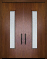 WDMA 84x96 Door (7ft by 8ft) Exterior Mahogany 42in x 96in Double Malibu Solid Contemporary Door w/Metal Grid 1