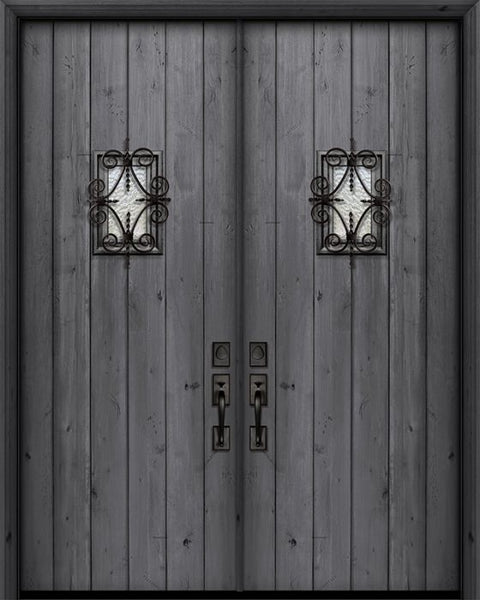 WDMA 84x96 Door (7ft by 8ft) Exterior Swing Mahogany 42in x 96in Double Square Top Plank Estancia Alder Door with Speakeasy 1