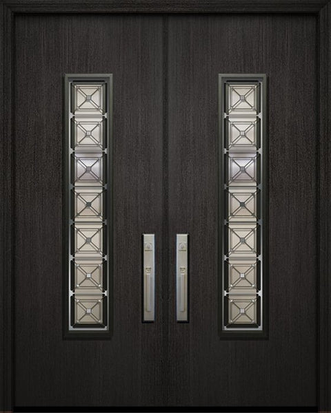 WDMA 84x96 Door (7ft by 8ft) Exterior Mahogany 42in x 96in Double Malibu Solid Contemporary Door with Speakeasy 1