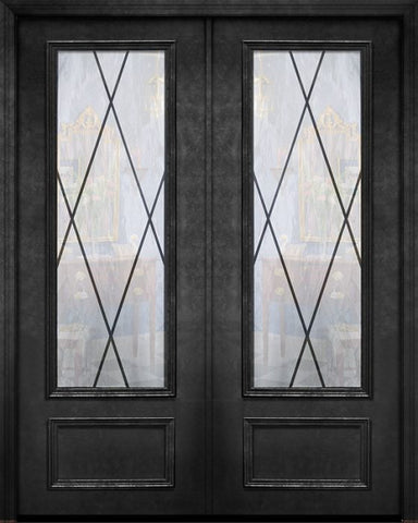 WDMA 84x96 Door (7ft by 8ft) Exterior 42in x 96in ThermaPlus Steel Sandringham 1 Panel 3/4 Lite Double Door 1