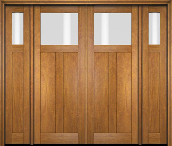 WDMA 86x80 Door (7ft2in by 6ft8in) Exterior Swing Mahogany Top Lite Craftsman Double Entry Door Sidelights 1