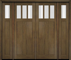 WDMA 86x80 Door (7ft2in by 6ft8in) Exterior Swing Mahogany 3 Horizontal Lite Craftsman Double Entry Door Sidelights 3