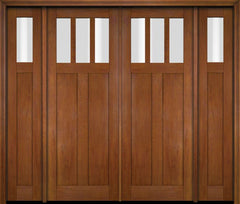 WDMA 86x80 Door (7ft2in by 6ft8in) Exterior Swing Mahogany 3 Horizontal Lite Craftsman Double Entry Door Sidelights 4