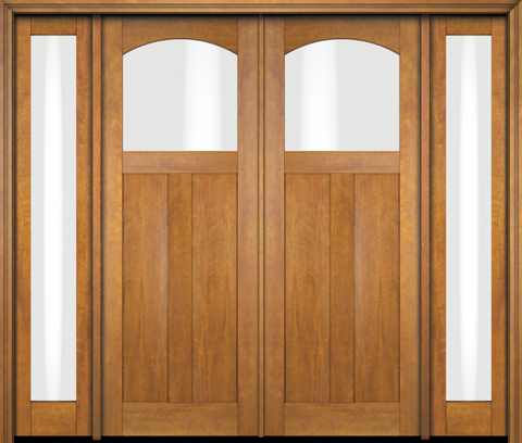 WDMA 86x80 Door (7ft2in by 6ft8in) Interior Swing Mahogany Arch Lite 2 Panel Craftsman Two Sidelight Exterior or Double Door 1