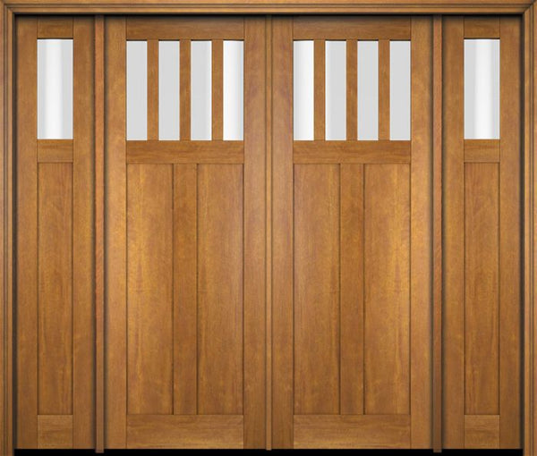 WDMA 86x80 Door (7ft2in by 6ft8in) Exterior Swing Mahogany 4 Horizontal Lite Craftsman Double Entry Door Sidelights 1