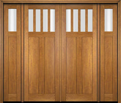 WDMA 86x80 Door (7ft2in by 6ft8in) Exterior Swing Mahogany 4 Horizontal Lite Craftsman Double Entry Door Sidelights 1